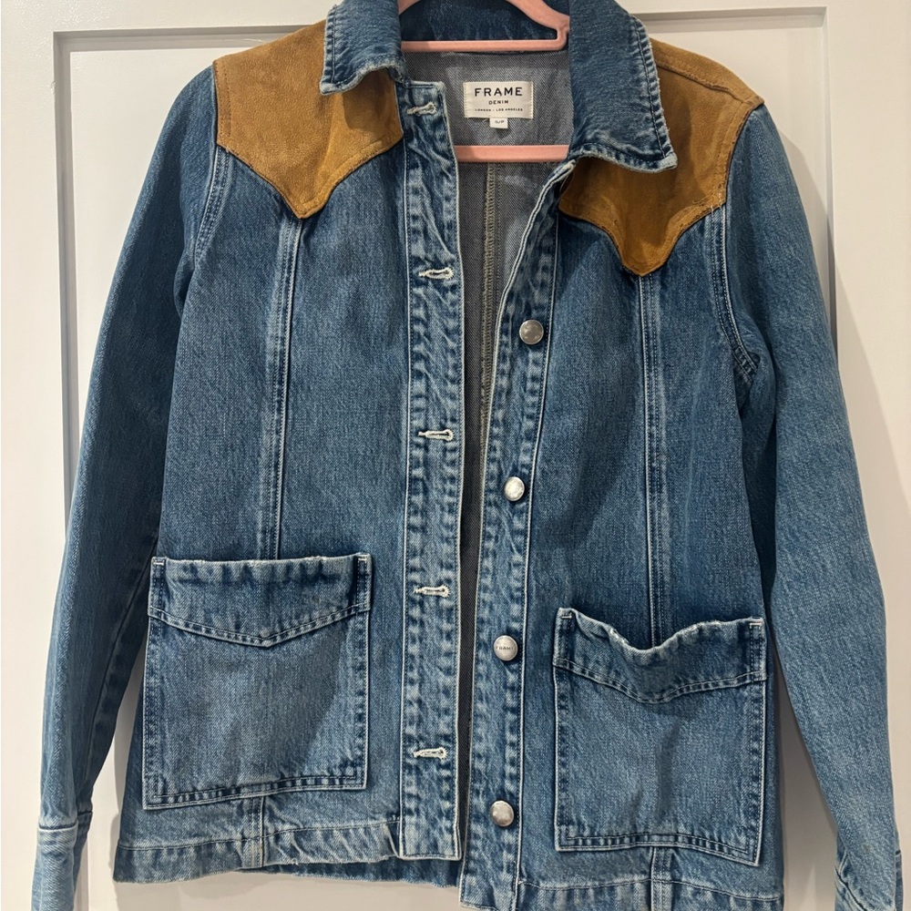Frame Denim Blue Jacket with Suede Details